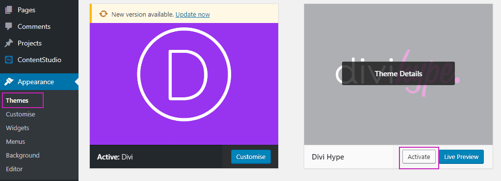 Divi Hype - How to Create a Divi Child Theme - Activate Theme